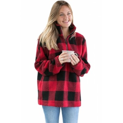 White Buffalo Plaid Sherpa Pullover Red